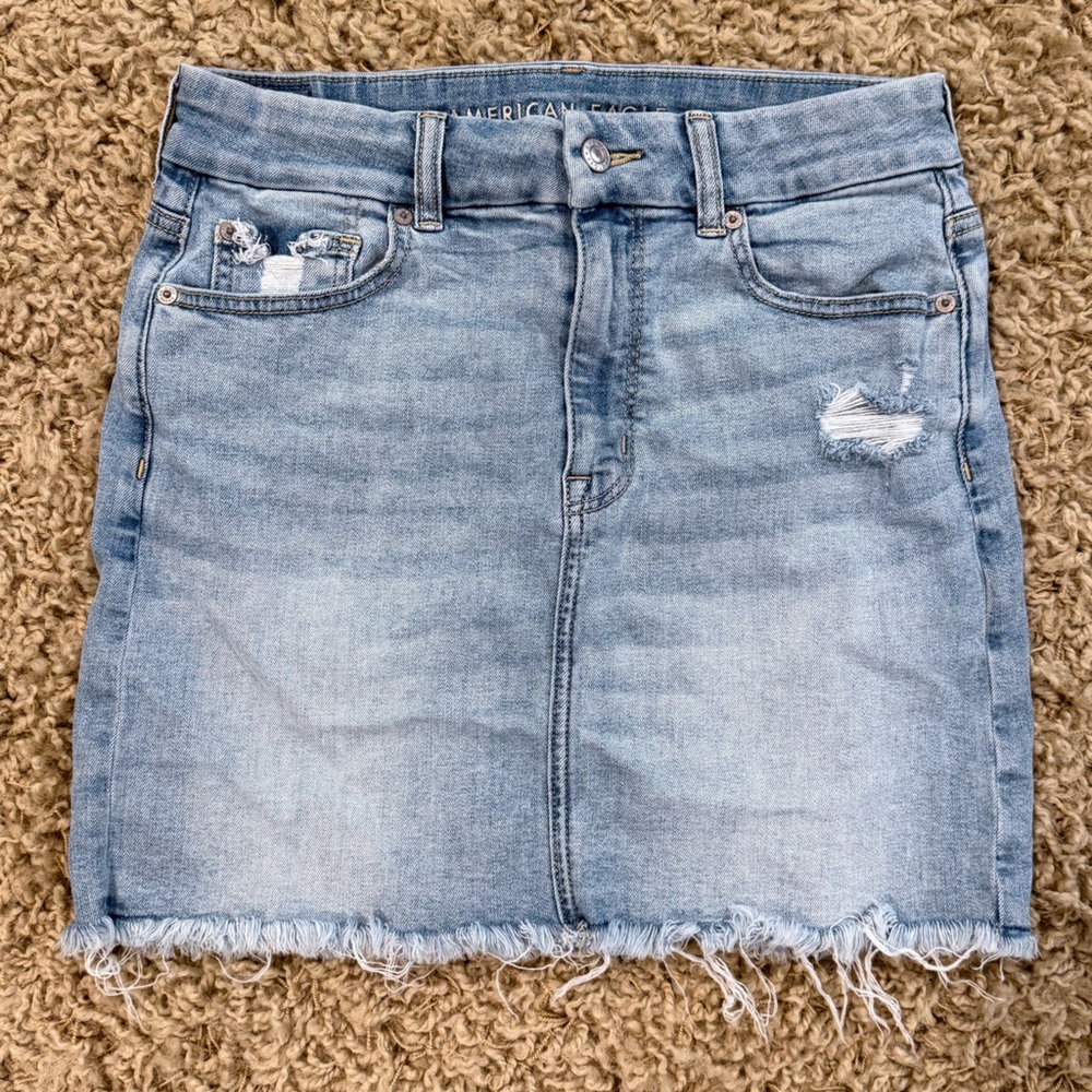 American Eagle Outfitters Light Blue Distressed Mini Skirt